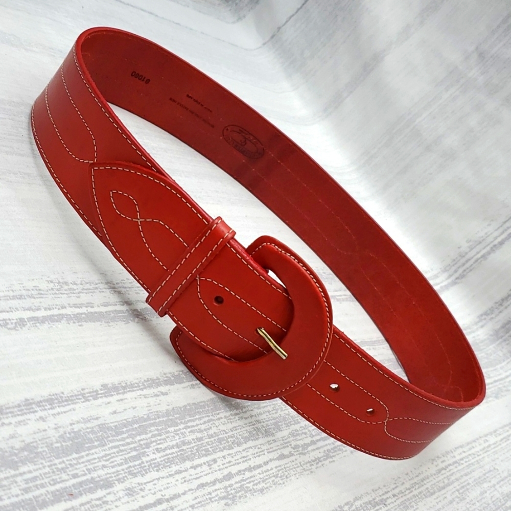 Charter Club Belt Genuine English Saddle Hide Leather in Red - Picture 3 of 13